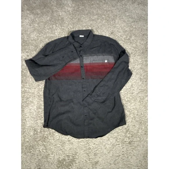 DC Apparel Button Down Long Sleeve Men's Shirt 2XL Gray Red - Picture 2 of 14